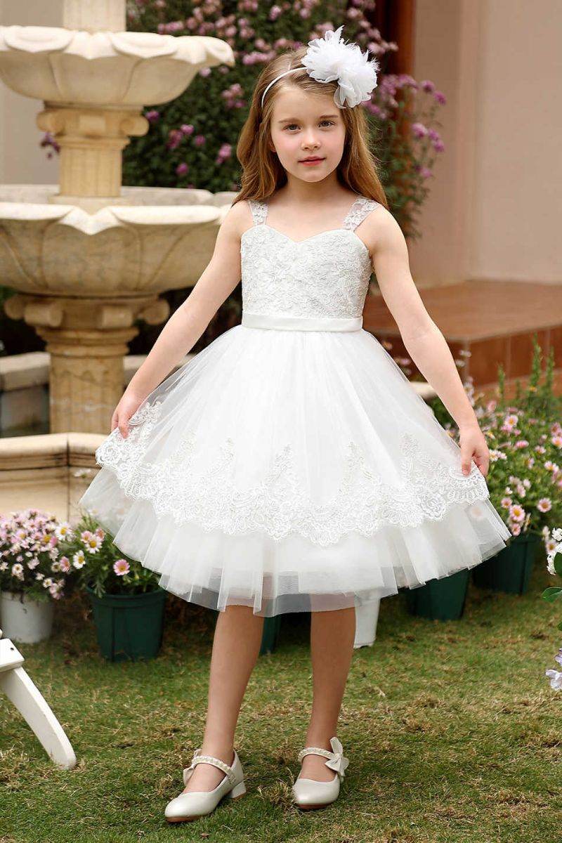 A-Line Midi Tulle Flower Girl Dress CF0379 - COCOMELODY